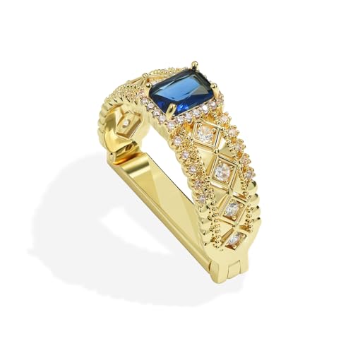 Sparkling Crystal Men's Neck Tie Ring Tie Clasp Necktie Clips Holder Tie Accessories with Box for Wedding Jewelry Gift - style: Gold Clips with Blue Square CZ