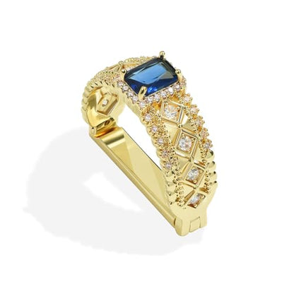 Sparkling Crystal Men's Neck Tie Ring Tie Clasp Necktie Clips Holder Tie Accessories with Box for Wedding Jewelry Gift - style: Gold Clips with Blue Square CZ