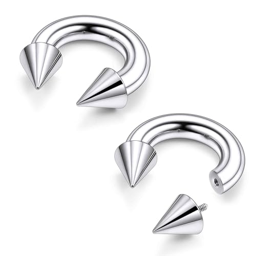 Ruifan 20G 18G 16G 14G 12G 8G 6G 4G 2G Horseshoe Nose Ring Titanium Septum Rings Piercing Jewelry Internally Threaded Gauges Cartilage Conch Helix Rook Lip Tragus Earring Hoop Eyebrow For Women Men - size: Spike: 2G - 12MM