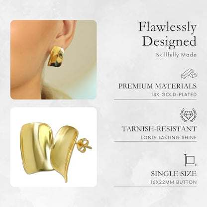18K Gold Plated Sterling Silver Earrings for Women – Pure & Polished, Twist, Square, Hinged Tube, Abstract & Heart Shape Hoops – Lightweight, Hypoallergenic, Non-Tarnish Jewelry (Sizes: 3x35mm-46x30mm) - color: Gold, size: Rectangular Shape (22 x 16mm)