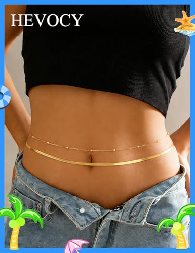Gold Layered Waist Chain for Women, Adjustable Belly Chain | Adjustable layered waist chain for beach days, summer outfits, festivals, vacations, parties, and daily styling - style: Gold Style 3