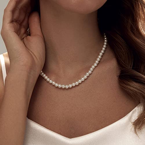 Zeffy Pearl Necklace 4MM/6MM/8MM Dainty Round Imitation Pearl Choker Necklace Wedding Pearl Necklace Delicate Jewelry for Women Simple Bridesmaid Jewelry Gifts - style: 6mm Silver Pearl Necklace(14"+2")