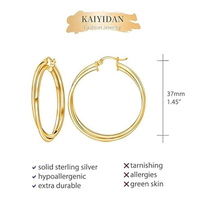 2 Pairs Gold/Silver Hoop Earrings For Women Set Trendy,14K Plated Gold Chunky Huggie Hoop Earings Pack,Oval Twisted Statement Silver Hoops,Fashion Jewelry Gift - color: 5) double hoop