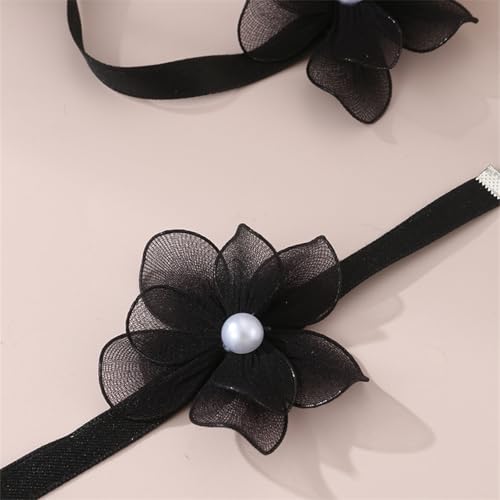 Nojess Black Bow Earrings Necklace Set Fabric Rose Flower Choker Necklace Bracelet Set for Party Bride Wedding Prom Jewelry - color: Black Flower Necklace Bracelet Set