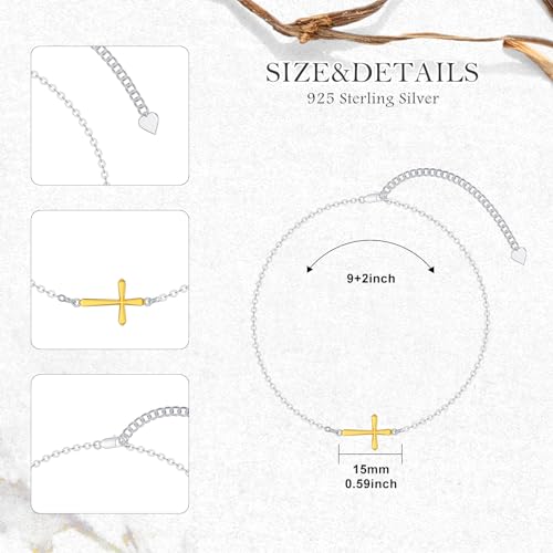 925 Sterling Silver Anklet Foot Bracelet with Crystal from Austria, Anklet Jewelry Gifts for Women 11 Inch Adjustable - style: Cross