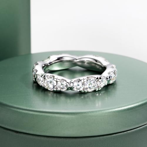 Moissanite Eternity Ring, S925 Sterling Silver Wedding Band for Women - style: Wavy Moissanite Eternity Band