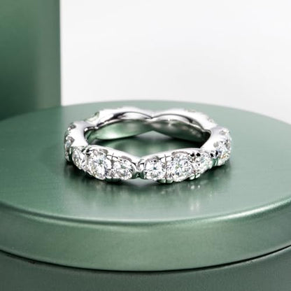 Moissanite Eternity Ring, S925 Sterling Silver Wedding Band for Women - style: Wavy Moissanite Eternity Band