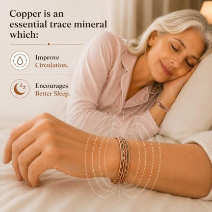 Touchstone Copper magnetic bracelet Tibetan style. Hand forged with solid and high gauge pure copper. Elegant braid pattern. - style: Braided 3
