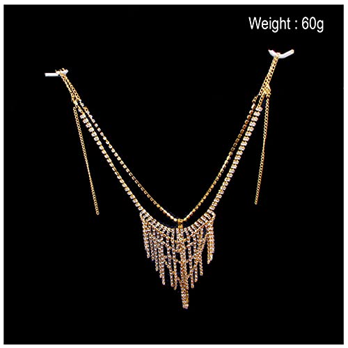 Women Sexy Rhinestone Waist Body Chain Bikini Thong Panties Crystal Body Chain Jewelry (Gold) - color: Fringed Panties