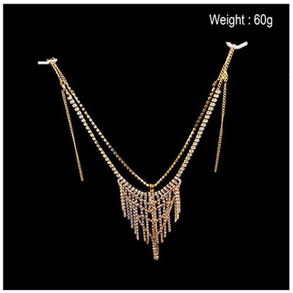 Women Sexy Rhinestone Waist Body Chain Bikini Thong Panties Crystal Body Chain Jewelry (Gold) - color: Fringed Panties