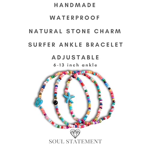 Boho Shell Anklets for Women, 3-Pack Layered Waterproof Ankle Bracelet, Seashell & Starfish Bead Foot Jewelry for Summer Beach Outfits - color: Summer Multi