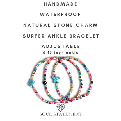 Boho Shell Anklets for Women, 3-Pack Layered Waterproof Ankle Bracelet, Seashell & Starfish Bead Foot Jewelry for Summer Beach Outfits - color: Summer Multi