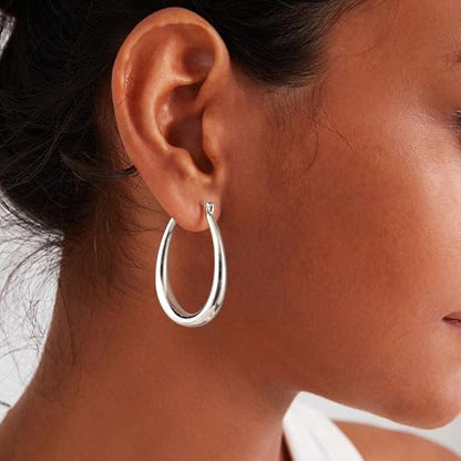 Gacimy Chunky Hoop Earrings for Women, 14K Gold Plated Oval Hoop Earrings with 925 Sterling Silver Post - color: Silver, size: 30mm
