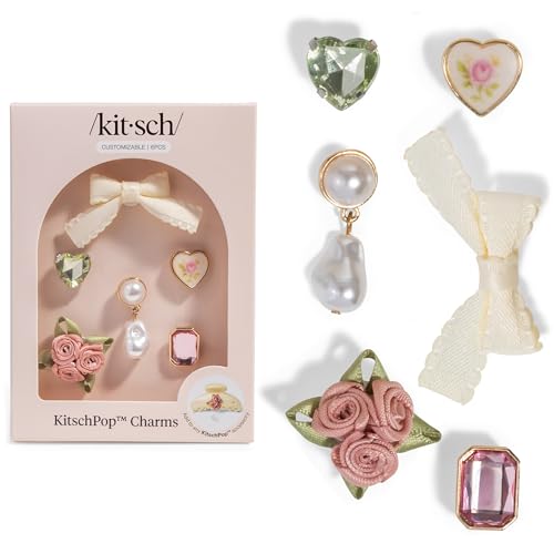 KitschPop™Charm Sets – Interchangeable Charms For Hair Clips, Hair Brushes | Durable Assorted Cute Charms | Compatible with KitschPop™ Hair Accessories - Vintage Pink, 6pcs - color: Vintage Pink