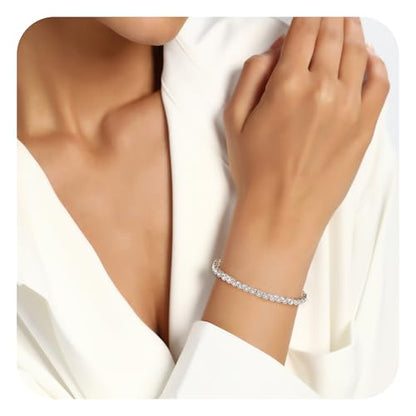 18K White Gold Plated Round-Cut Full CZ Link Bracelet Classic Hypoallergenic Cubic Zirconia Tennis Bracelet for Women - size: 7.0IN, style: Round 3mm Halo