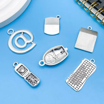 36pcs Alloy Ancient Silvery Teacher's Day Graduation Season Series Mouse Keyboard Computer Technology Series Set Pendant Jewelry Making DIY Keychain Earrings Pendant Various Design Charms for Jewelry Making Bracelets Necklace (SN1058) - color: SN1058