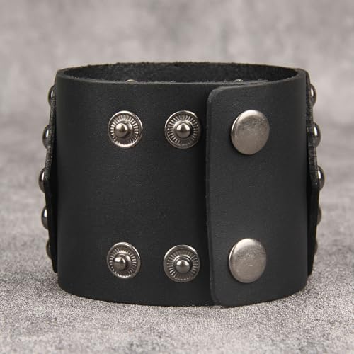 JAOYU Punk Leather Cuff Bracelet Goth Leather Wristband Rock Bracelet Biker Bracelet for Men Leather Armband Black Handmade Jewelry - color: Flower Black Leather Bracelet
