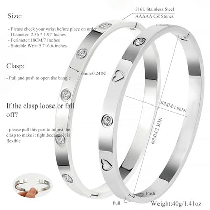 Camhanno Gold Bangles for Women - Stainless Steel Love & Friendship Bracelet Set with Gift Box | Daily Wear & Party Jewelry - color: 2Pcs Silver Set Style 4