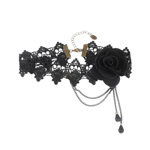Gothic Red Black Rose Pendant Choker Necklace Vintage Victorian Black lace Collar Cameo Pendant Choker Necklace Witch Vampire Role Halloween Jewelry Gift - color: Rose E