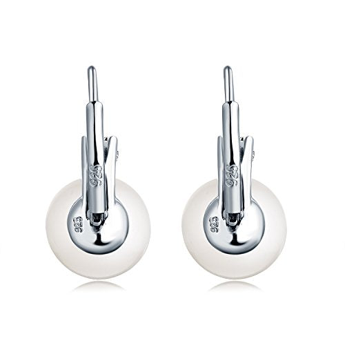 JO WISDOM 925 Sterling Silver Cubic Zirconia Freshwater Cultured Pearl Drop & Dangle Leverback Earrings - color: 8mm-white