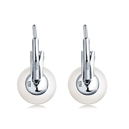 JO WISDOM 925 Sterling Silver Cubic Zirconia Freshwater Cultured Pearl Drop & Dangle Leverback Earrings - color: 8mm-white
