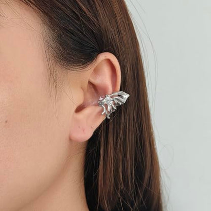 Gold Ear Cuff Earrings for Women Non Piercing 14K Gold Plated/Silver Cuff Clip On Cartilage Hoop Shining Cubic Zirconia Twisted Chain Ear Clip On Earring for Women Chunky Ear Cuffs Earrings - color: Pink-Butterfly