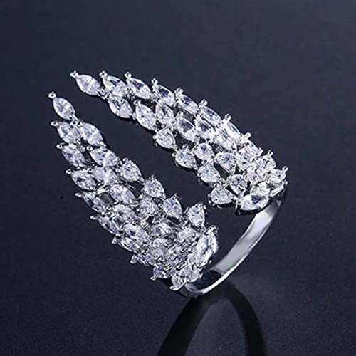 Koguxuix Wing Rings 18k Gold Filled Shiny Full CZ Crystal Diamond Angel Wings Opening Adjustable Wedding Band for Women (White Gold) - color: White Gold