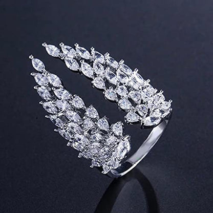 Koguxuix Wing Rings 18k Gold Filled Shiny Full CZ Crystal Diamond Angel Wings Opening Adjustable Wedding Band for Women (White Gold) - color: White Gold