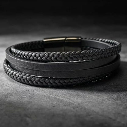 Italian Handmade Leather Bracelets for Men - color: Wrap Black, size: 8.2"