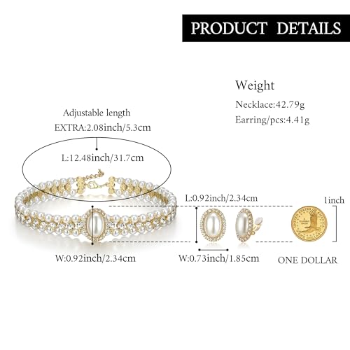 BriLove 1920s Costume Jewelry Set for Women,Vintage Multilayer Simulated Pearl Crystal Necklace Bracelet Earrings Cosplay Party Accessories - style: 2pcs Clip-On
