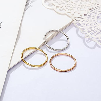 Women's Stainless Steel 1MM Thin Plain Midi Stacking Ring Band Comfort Fit, Size 3 to 10 - color: Dome - Rose G (with 3 cz)