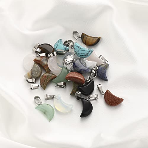 Lezam 24 Pieces Healing Crystal Heart Moon Cross Shaped Pendants Necklace Charms for DIY Jewelry Making Natural Quartz Stones Chakra Love Beads Bulk - color: 24Pcs-D