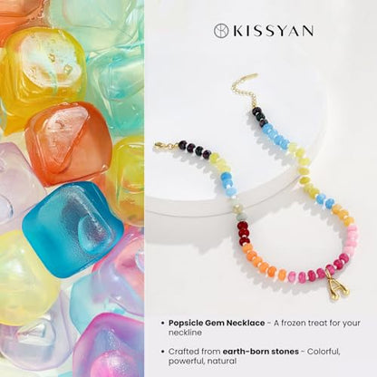 KissYan Initial Necklaces for Women, Colorful Beaded Gemstone Choker 14K Gold Bubble Letter Pendant Necklace Natural Stone Summer Beach Handmade Jewelry Gift - color: Red, style: Letter F
