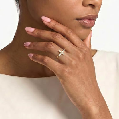 Cross Ring 14K Gold Plated 925 Silver with CZ, Stackable Rings - color: Cross White Gold, size: 6