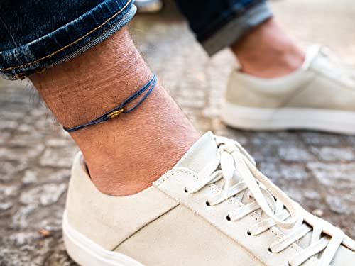 Made by Nami Surfer Anklet with Snap Hook Clasp Waterproof & Adjustable Thin String Ankle Bracelets for Women and Men Handmade Jewelry for Beach and Music Festival Accessories - color: Blue Gold