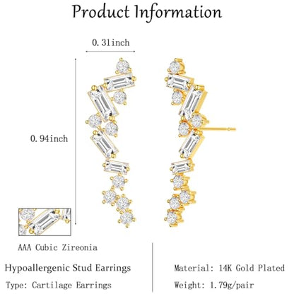 Star 14K Gold Plated Ear Cuff Earrings for Women Non Piercing, Dainty Silver Plated Clip on Cartilage Ear Cuff Non Pierced Trendy CZ Northstar Starburst Sparkling Climber Clawer Earring Jewelry - style: Cluster