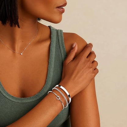 925 Sterling Silver Bracelets for Women Stack, Trendy Tennis Bangle Cuff Jewelry Set 14K Gold Plated, Adjustable Bracelet Set for Wrist Essentials, Women Fashion Watch Band Acecessories - style: Bracelet_3pcs_06(Silver Cuff Set)
