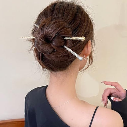 Geometric Alloy Hair Chopsticks, Pale Gold Silver Minimalist Japanese-Style Hair Clasp for Buns, DIY-Charm Compatible Hair Accessories for Women with Long Hair