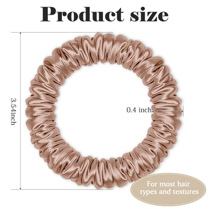 Scrunchies Hair Ties Silk Satin Scrunchy, WantGor Women 4PC Hair Bands | Pure Mulberry Silk Skinny Elastic Scrunchies Bracelets Ponytail Holders Hair Accessories (Black*2, Khaki*2) - color: Black*2, Khaki*2