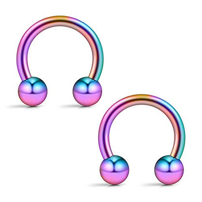 12PCS 14G Surgical Steel Nose Septum Horseshoe Hoop Earring Eyebrow Tragus Lip Piercing Ring - style: 10mm w Balls