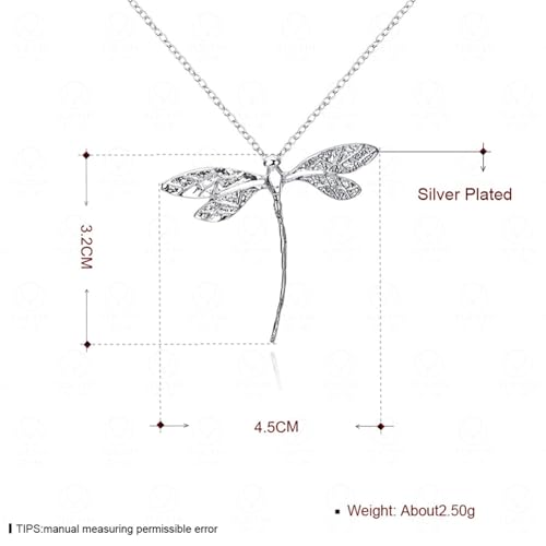 925 Sterling Silver Necklace for Women Trendy, Charming Layered Necklace with Cubic Zirconia Pendant for Her Womens Dainty Diamond Choker Necklaces Holiday Jewelry Gifts for Mom Wife Daughter Lover - color: Dragonfly-Silver