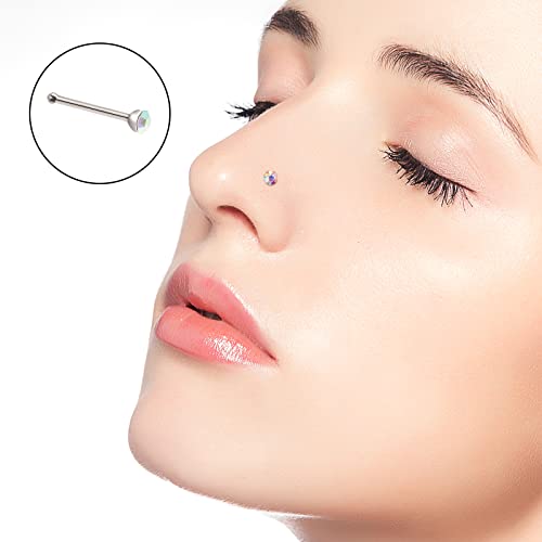 cnomg 2 Sets 120 pcs Stainless Steel Nose Ring Body Piercing Jewelry Nose Bone Stud Nose Hoop Crystal White+Multicolor - size: 1.5mm
