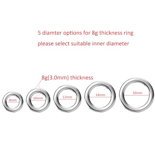 4G/6G/8G/10G/12G/14G/16G/18G/20G Hypoallergenic Nose Hoop Rings Steel Hinged Clicker Segment Gold/Rose Gold/Black/Pink Color - style: 1pc: 8g×10mm Silver-tone