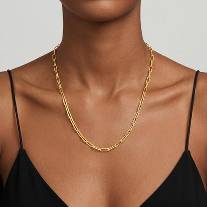 S925 Sterling Silver Necklace for Women, 5mm Sterling Silver Paperclip Chain Necklace Thick Sturdy Colourfast Necklaces Jewelry for Women 16/18/20/22 Inch - color: Gold