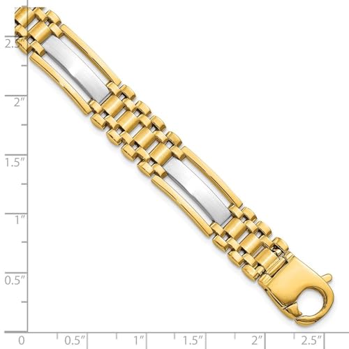 14K Two-tone Gold Polished and Satin 10.2mm Multi Link with Bars Men's Bracelet 8.75"