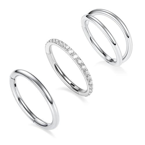 GAGABODY 2 Pcs Nose Rings 22G 20G 18G 16G 14G 12G 10G 8G Surgical Steel Piercing Rings for Nose Septum Cartilage Helix Tragus Conch Rook Daith Lobe from 5mm to 16mm Seamless Hoop Unisex Hinged Earrings - color: Silver-Single&Double&CZ Hoop