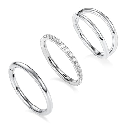 GAGABODY 2 Pcs Nose Rings 22G 20G 18G 16G 14G 12G 10G 8G Surgical Steel Piercing Rings for Nose Septum Cartilage Helix Tragus Conch Rook Daith Lobe from 5mm to 16mm Seamless Hoop Unisex Hinged Earrings - color: Silver-Single&Double&CZ Hoop