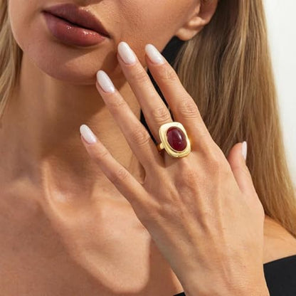 Black Gold Chunky Oval Knuckle Ring for Women, Vintage Geometric Resin Statement Ring Fashion Jewelry Accessories Daily Party Cocktail Gifts