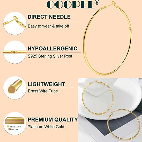 2mm Sterling Silver Big Hoop Earrings For Women - Large Hypoallergenic Circle Endless Thin Oversize Silver Hoops - color: Gold,50mm hoops
