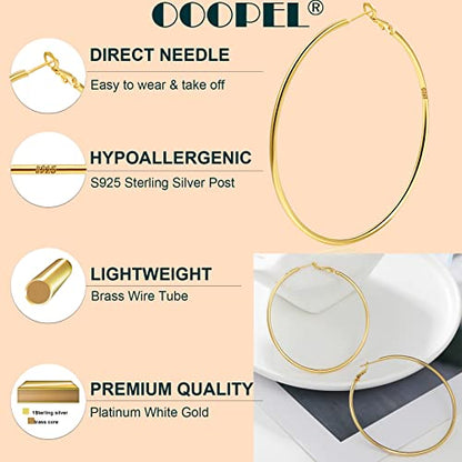 2mm Sterling Silver Big Hoop Earrings For Women - Large Hypoallergenic Circle Endless Thin Oversize Silver Hoops - color: Gold,50mm hoops